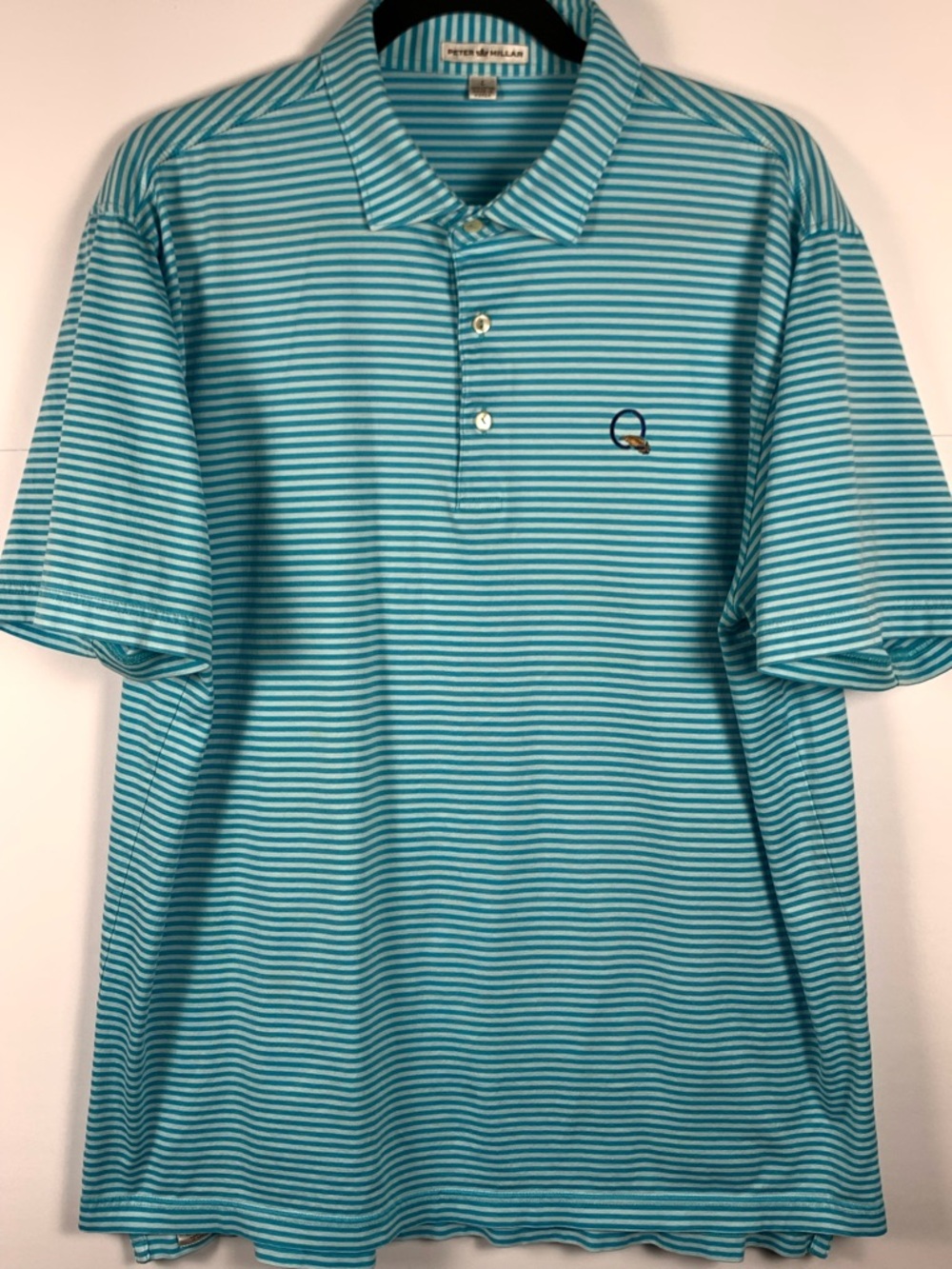 Peter Millar Polo Shirt Mens Large Blue Striped Cotton Golf Classic
